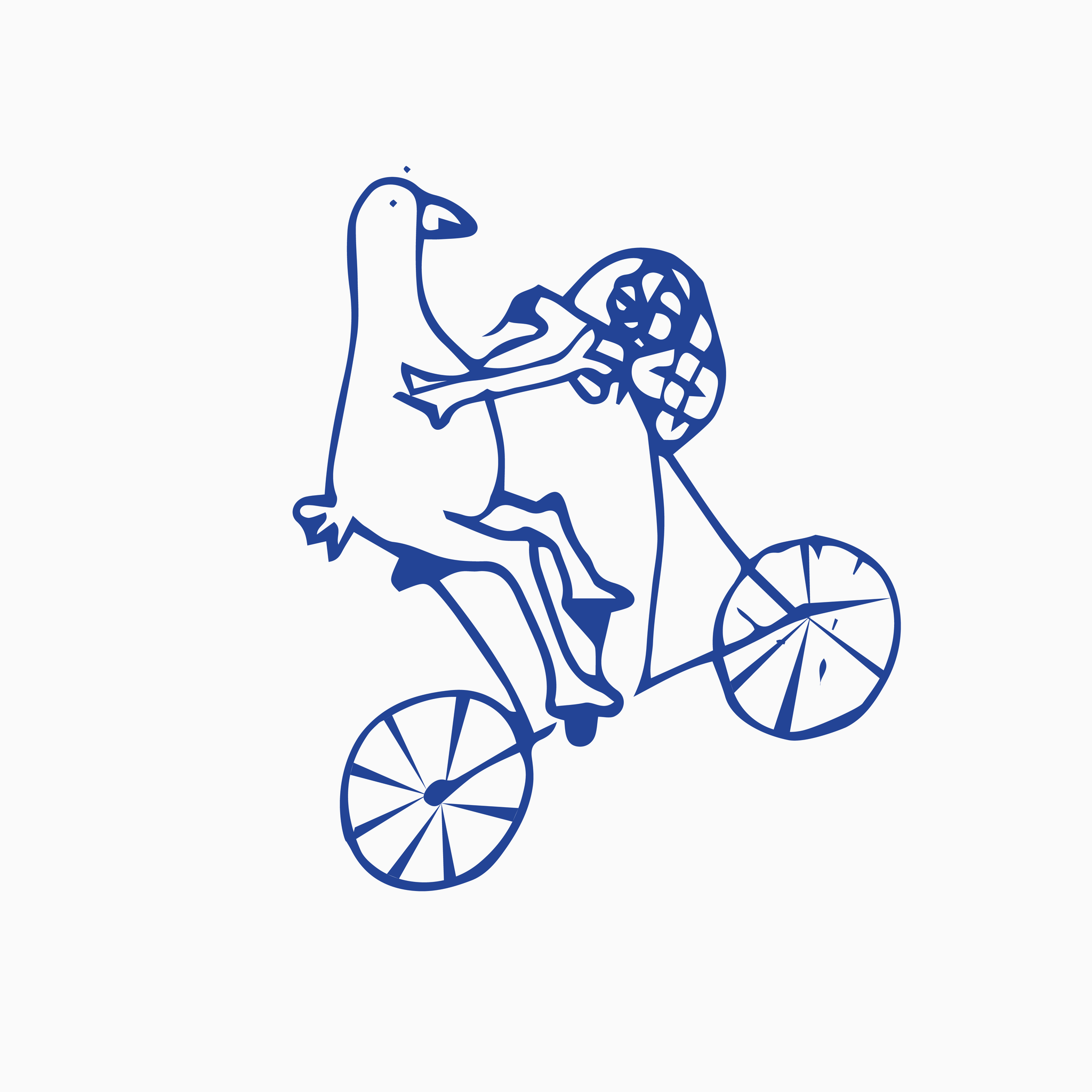 Illsutration einer Gans auf einem Fahrrad.